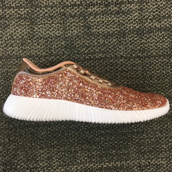 1 left! Rose Gold Glitter Fashion Sneakers Sz 6 - Picture 2 of 3
